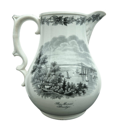 c1860 British Historical Staffordshire Transferware Jug with The Menai Bridge an