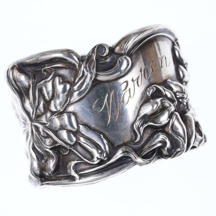 um 1900 Jugendstil-Serviettenring aus Sterlingsilber von Frank Whiting, Lilie/Florenz, mit Warren-Monogramm