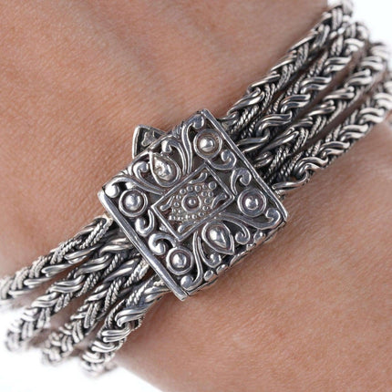 Schweres mehrsträngiges Retro-Armband aus byzantinischem Sterlingsilber