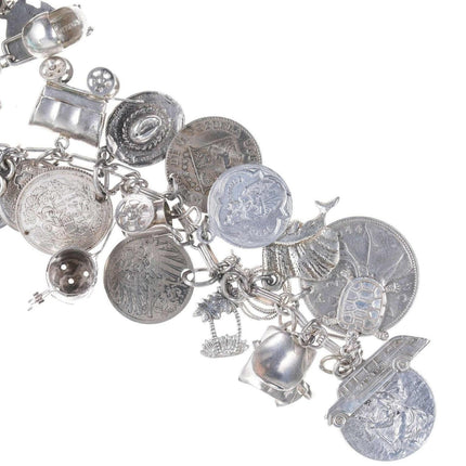 Loaded Vintage Super Traveler Sterling Silver world coins charm bracelet