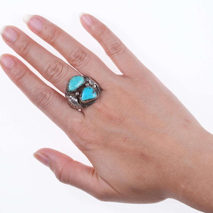 sz10 Vintage Navajo sterling and turquoise ring