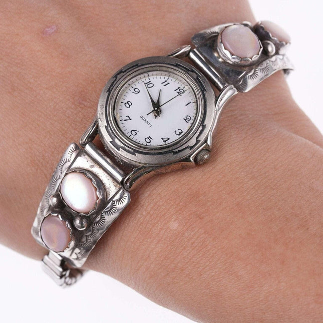 Vintage Ladies sterling pink mother of pearl watch band