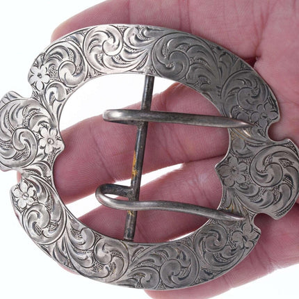 c1900 American La Pierre Hand engraved sterling sash/belt buckle/hair piece