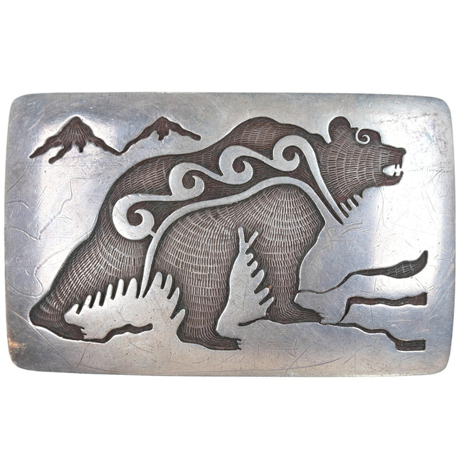 Michael Sockyma Hopi sterling bear overlay belt buckle