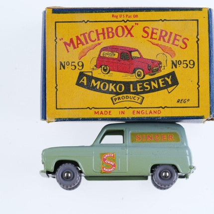 Moko Lesney Matchbox 59 Ford Singer Nähmaschinenwagen aus den 1950er Jahren mit Box