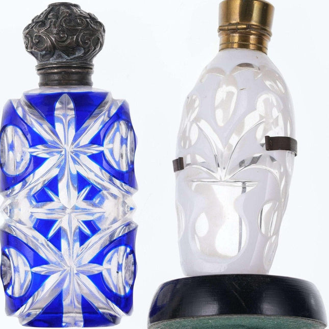 c1880 White/Cobalt cut to clear scent bottles