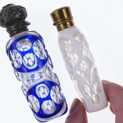 c1880 White/Cobalt cut to clear scent bottles