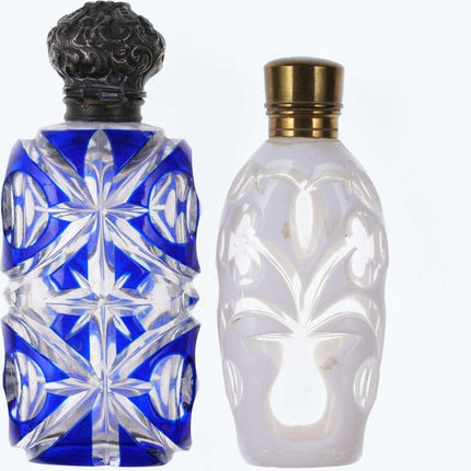 c1880 White/Cobalt cut to clear scent bottles