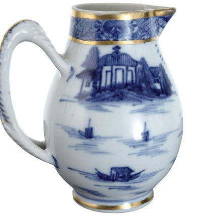 c1820 Chinesischer Minikrug mit blauer Unterglasurverzierung und Goldverzierung