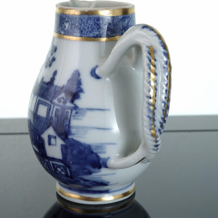 c1820 Chinese Blue Underglaze decorated mini Jug with gold decoration