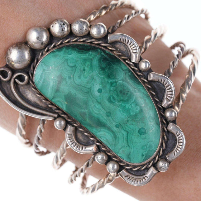 Vintage Native American Sterling Malachite cuff