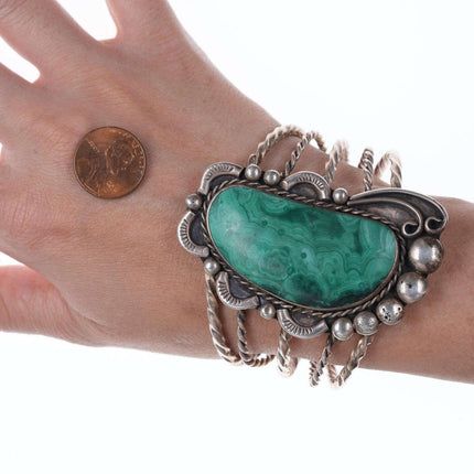 Vintage Native American Sterling Malachite cuff