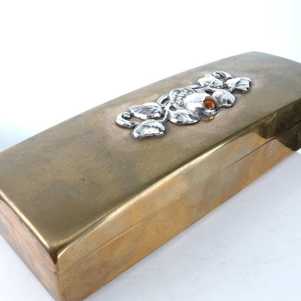 Art Deco Mixed Metal 830 Silver on Brass Carl Larsen Denmark Silver Box with Amb