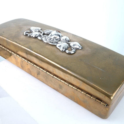 Art Deco Mixed Metal 830 Silver on Brass Carl Larsen Denmark Silver Box with Amb