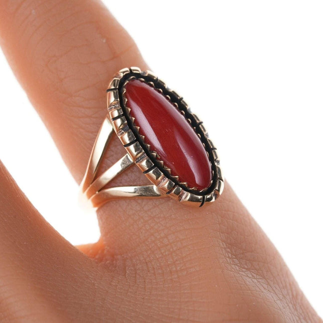 sz4.5 Navajo Irvin Kee 14k Gem Grade Mediterranean red coral ring