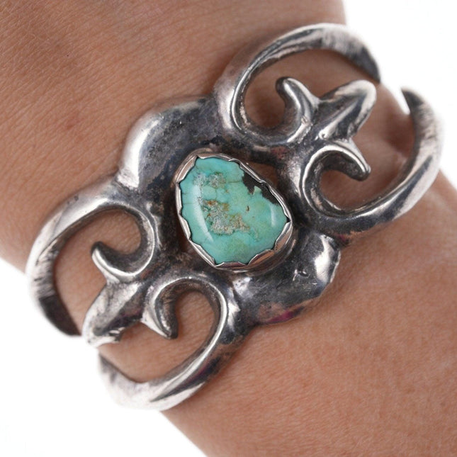 5.75" Vintage Native American Sandcast silver/turquoise cuff bracelet