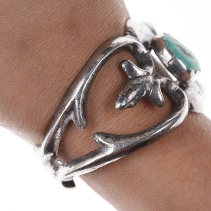 5.75" Vintage Native American Sandcast silver/turquoise cuff bracelet