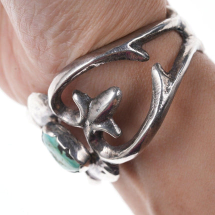 5.75" Vintage Native American Sandcast silver/turquoise cuff bracelet