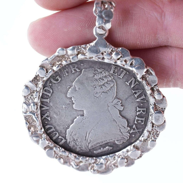 French 1782 1/5 Écu - Louis XVI Silver coin in sterling bezel pendant