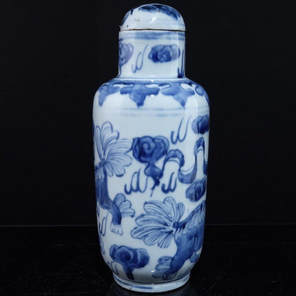 Antique Chinese Blue underglaze Painted porcelain Tea caddy