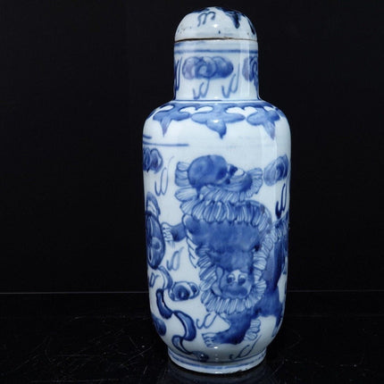 Antique Chinese Blue underglaze Painted porcelain Tea caddy