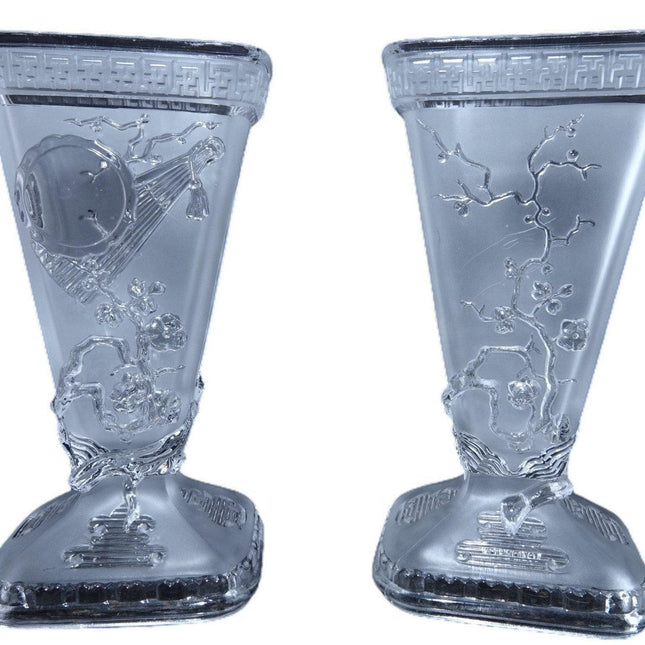 1920's French Art Deco Baccarat Chinoiserie art glass vases