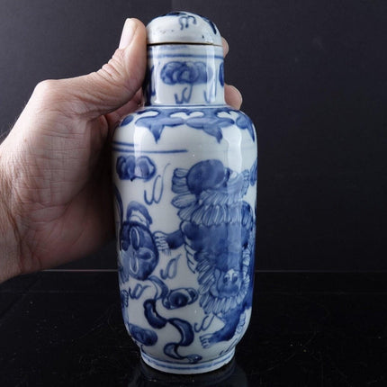 Antique Chinese Blue underglaze Painted porcelain Tea caddy