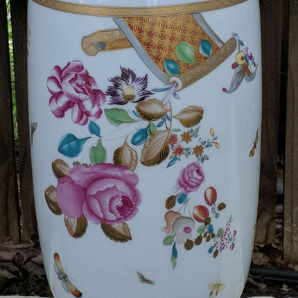 18.5" Vista Alegre Mottahedeh Lowestoft Rose Large Floor Vase 7" wide