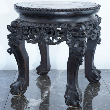 Antique Chinese Carved Wood stand with marble insert