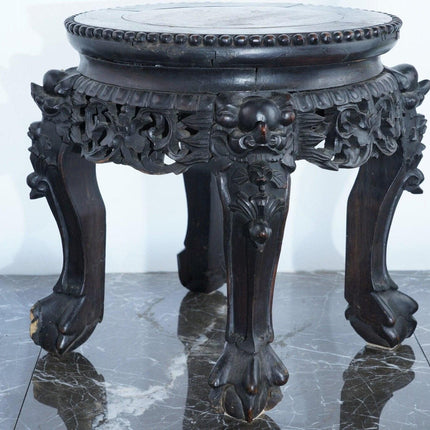 Antique Chinese Carved Wood stand with marble insert