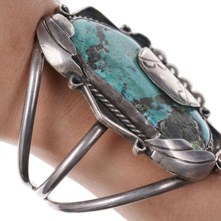 Vintage Native American Sterling/turquoise cuff bracelet h