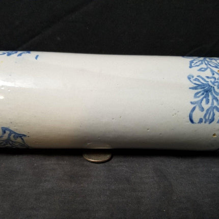 Blue and White Stoneware Cameron, Texas Advertising Rolling Pin c.1905 j.d. Robb