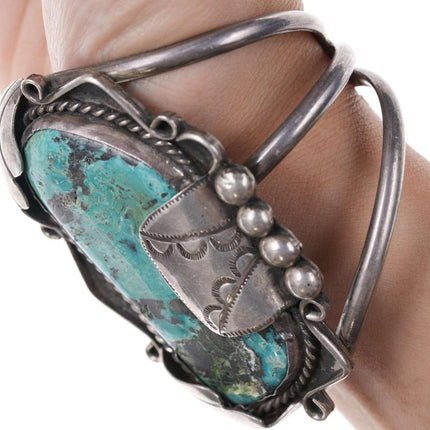 Vintage Native American Sterling/turquoise cuff bracelet h