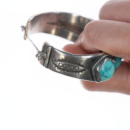 6.5" 50's-60's Navajo row cuff bracelet with hand stamped silver sides