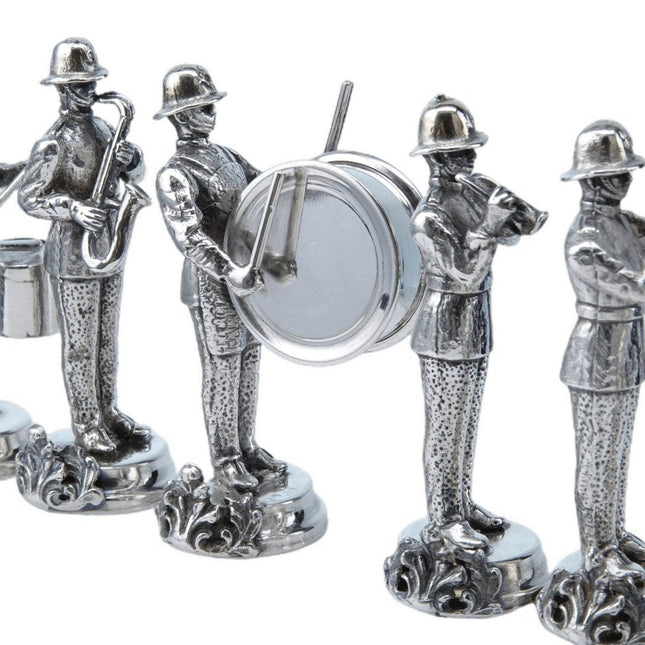 Italian 800 Silver Place Card Holders representing a Military Marching Band by F