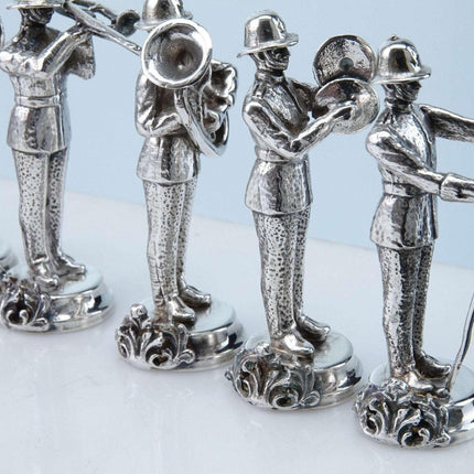 Italian 800 Silver Place Card Holders representing a Military Marching Band by F