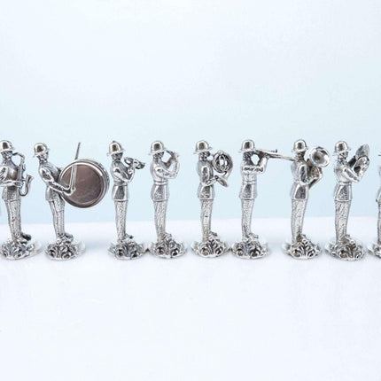 Italian 800 Silver Place Card Holders representing a Military Marching Band by F