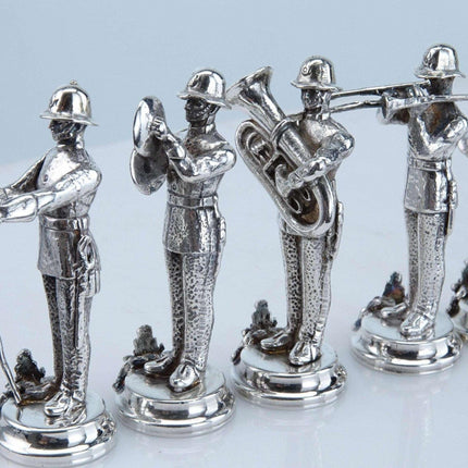 Italian 800 Silver Place Card Holders representing a Military Marching Band by F