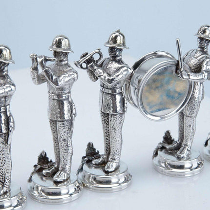 Italian 800 Silver Place Card Holders representing a Military Marching Band by F