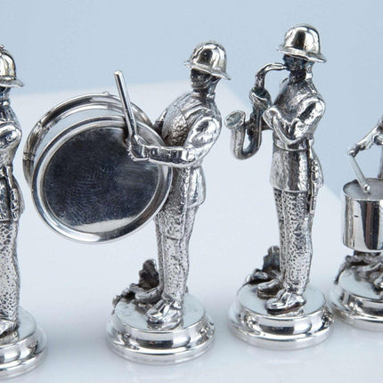 Italian 800 Silver Place Card Holders representing a Military Marching Band by F