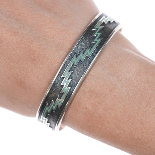 6 5/8" Kabana Sterling and turquoise enamel cuff bracelet