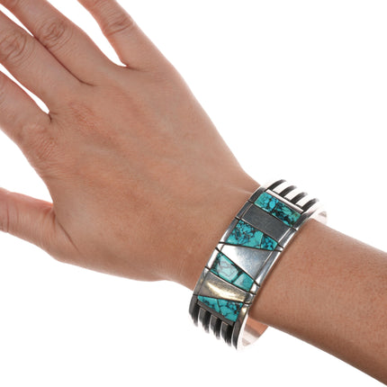 7.5" Ron Henry Navajo sterling cobblestone turquoise cuff bracelet