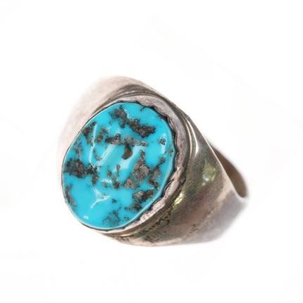 sz12.75 JS Native American sterling ring with carved turquoise