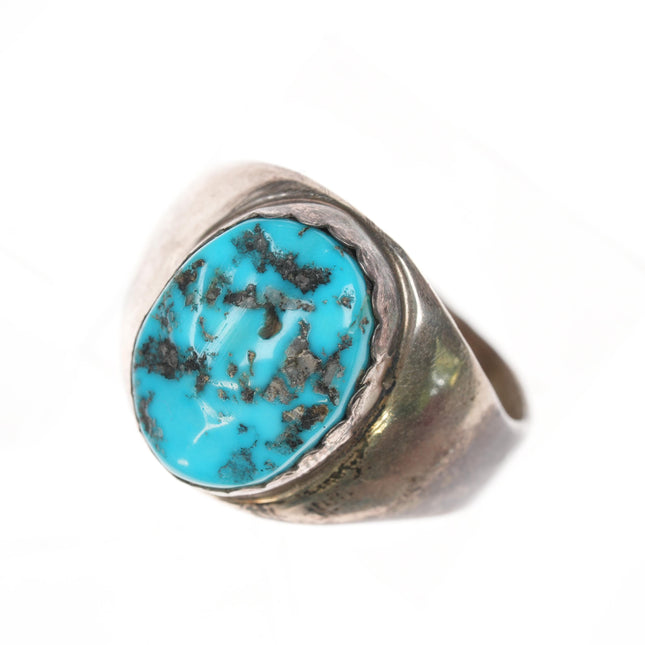 sz12.75 JS Native American sterling ring with carved turquoise