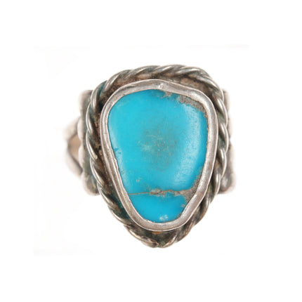 sz6.25 Vintage Native American sterling ring with turquoise, rope edge