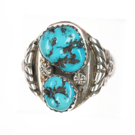 sz10.25 Vintage Native American sterling ring with two turquoise