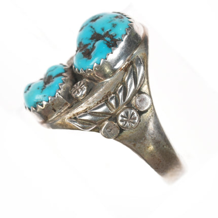 sz10.25 Vintage Native American sterling ring with two turquoise