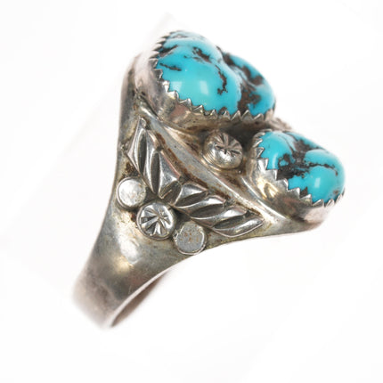 sz10.25 Vintage Native American sterling ring with two turquoise