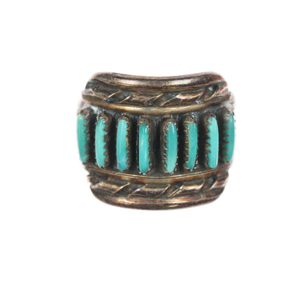 sz6 Vintage Zuni needlepoint turquoise sterling ring