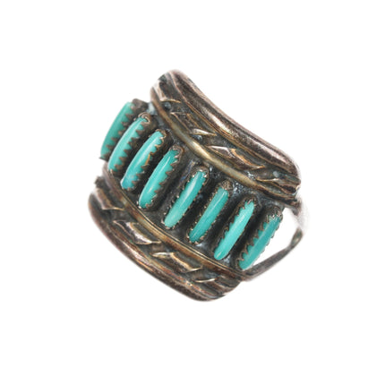 sz6 Vintage Zuni needlepoint turquoise sterling ring